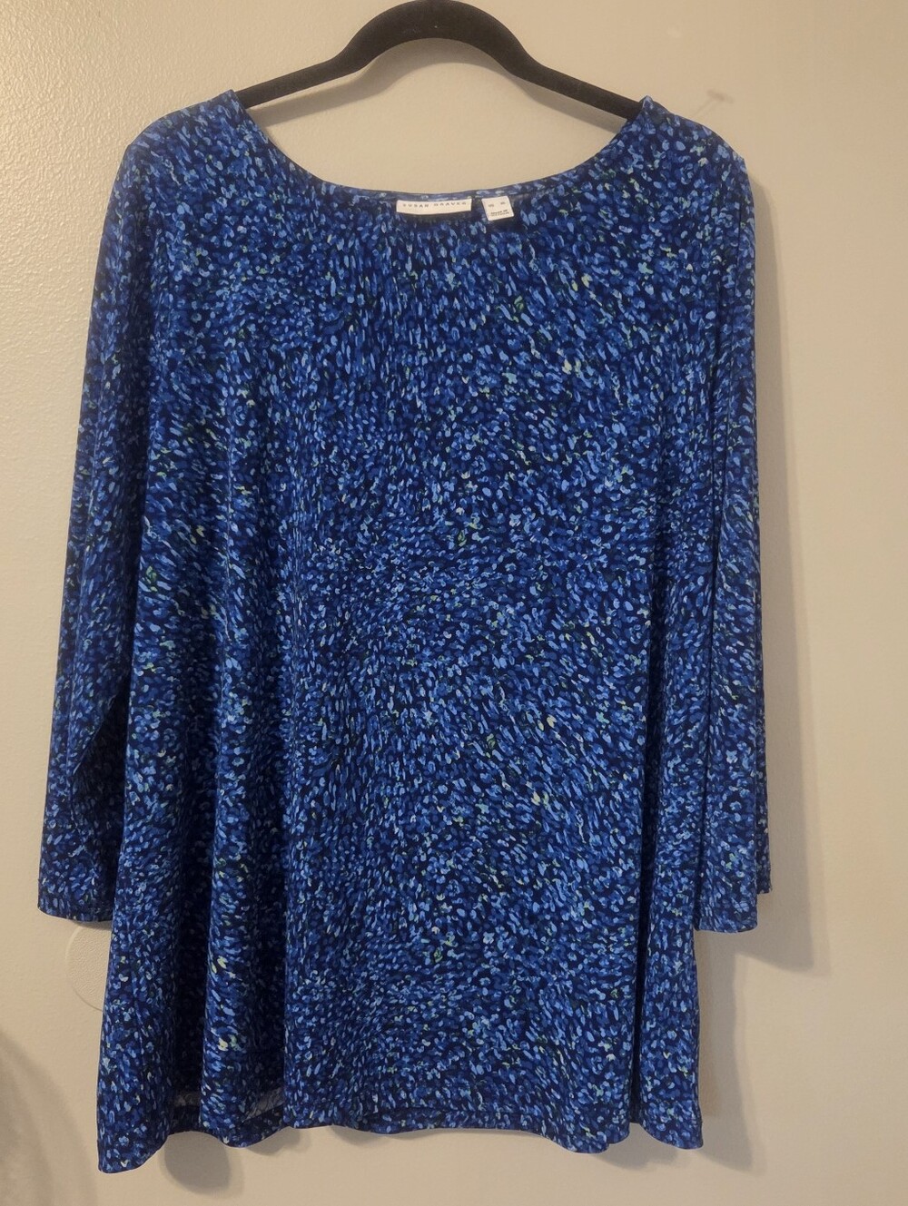 Susan Graver Women's Blue Abstract Confetti Stretchy Blouse Top Sz XL